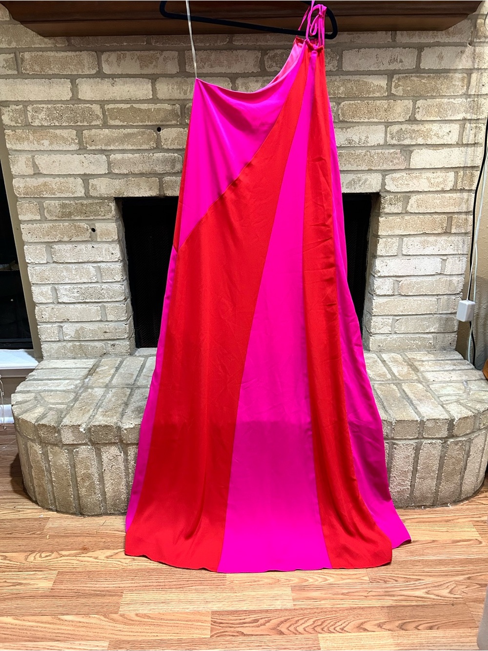 Caramel Hot Pink & Red One-Shoulder Colorblock Maxi Dress